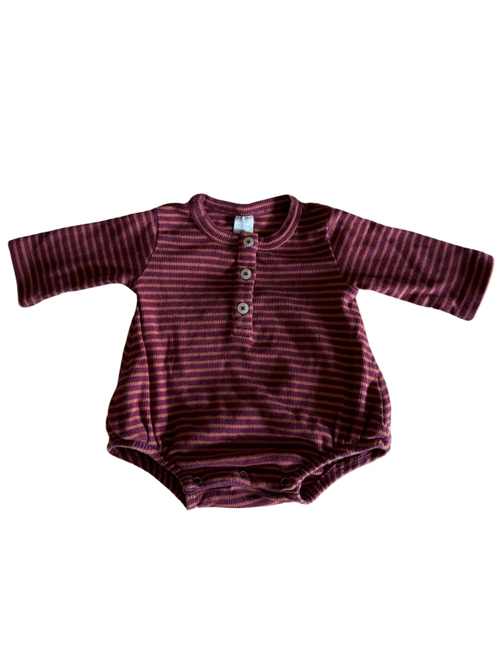 kate quinn - Ribbed Stripe Henley Bubble Romper Plum/Peach 3-6M